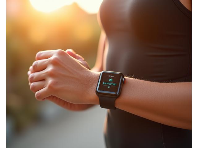 Γυναίκα 40+ που φοράει ένα κομψό smartwatch, ελέγχοντας την καρδιακή της συχνότητα σε μια μοντέρνα ατμόσφαιρα