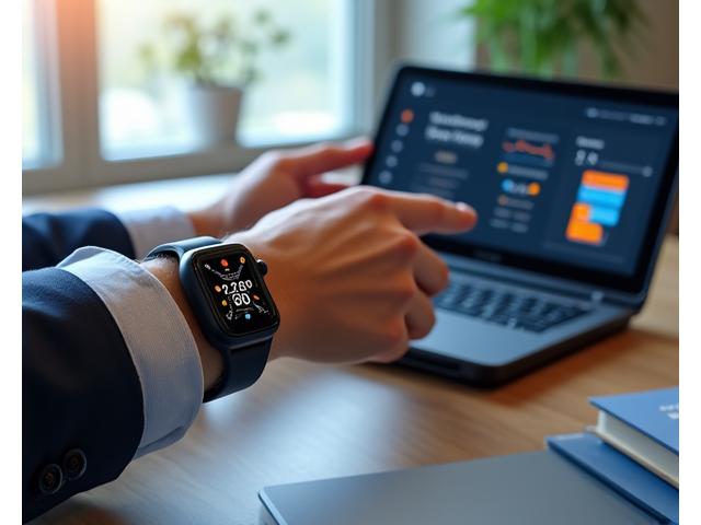 Άνθρωπος που χρησιμοποιεί wearable συσκευή με ψηφιακά δεδομένα υγείας να εμφανίζονται στην οθόνη